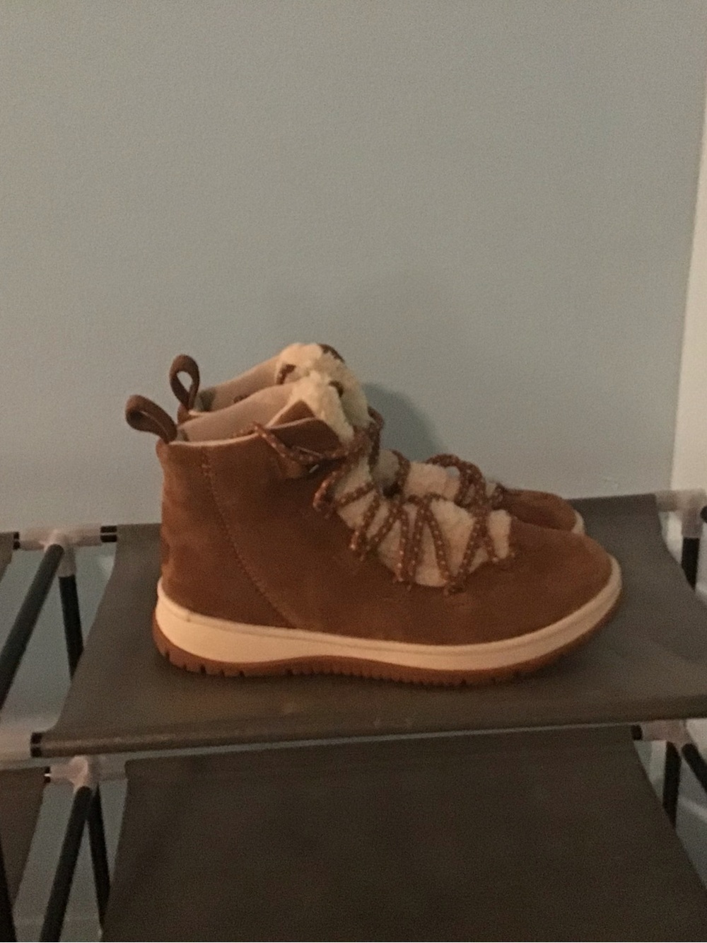 UGG Brown Suede Lace-Up Ankle Boot with Cream Sherpa Collar